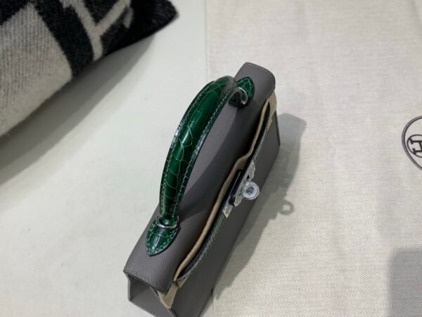 Mini Kelly 19CM 0L 6Q Vert Emeraude Madame Leather and Crocodile Skin SHW