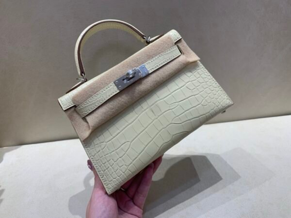 Mini Kelly 19CM Alligator Skin Y1 Vanille Full Handmade Silver Hardware