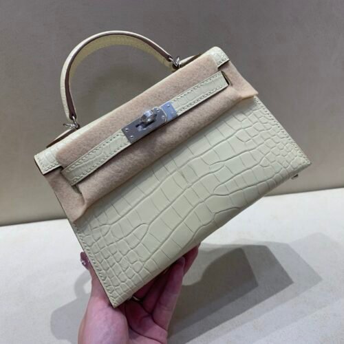 Mini Kelly 19CM Alligator Skin Y1 Vanille Full Handmade Silver Hardware