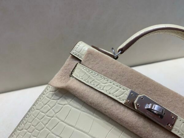 Mini Kelly 19CM Alligator Skin Y1 Vanille Full Handmade Silver Hardware