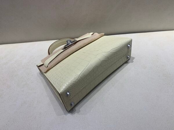 Mini Kelly 19CM Alligator Skin Y1 Vanille Full Handmade Silver Hardware