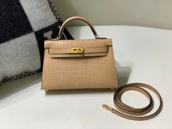 Full Handmade Mini Kelly 19CM 0M Chai Alligator Skin Gold Hardware