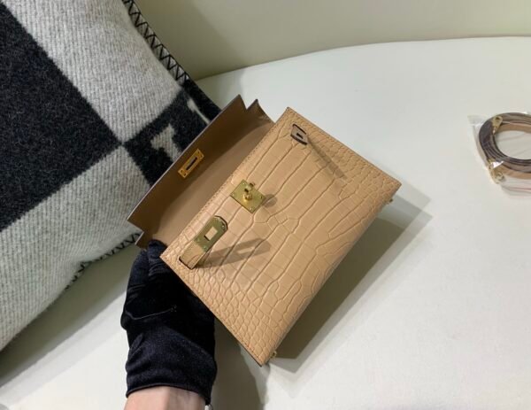 Full Handmade Mini Kelly 19CM 0M Chai Alligator Skin Gold Hardware