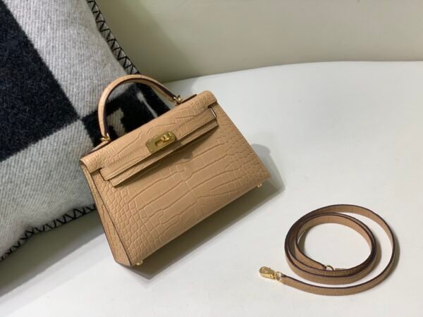 Full Handmade Mini Kelly 19CM 0M Chai Alligator Skin Gold Hardware