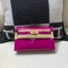Full Handmade Kelly Pochette 22CM 5J Fushsia Alligator Skin Gold Hardware
