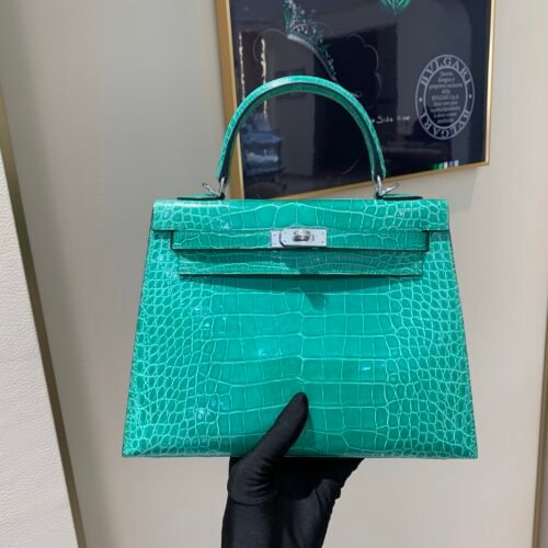 Top Handmade Birkin 25CM O6 Silver Hardware America Alligator