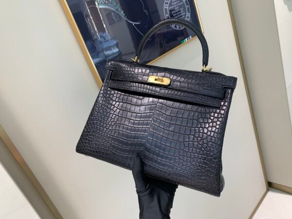 Top Quality Kelly 25CM CK37 Porosus Gold Hardware Matt crocodile leather