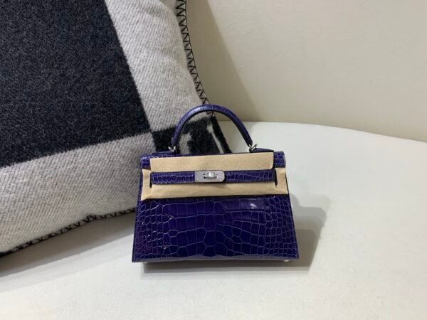 wsxc1759082489973_0 Mini Kelly 19CM M3 Blue Encre Alligator Skin Silver Hardware Full Handmade