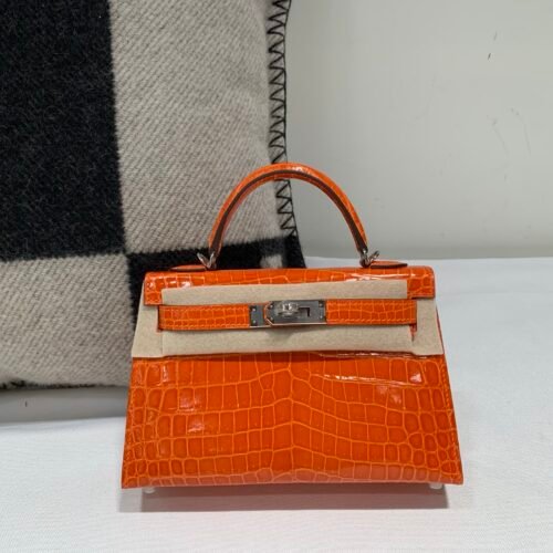 wsxc1759082494413_0 Top Handmade Mini Kelly 19CM Alligator Skin Gold Hardware 93 Orange