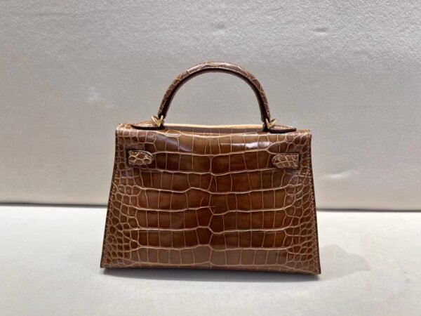 Mini Kelly 19CM Alligator Leather GRIS CAILLOU Gold Hardware