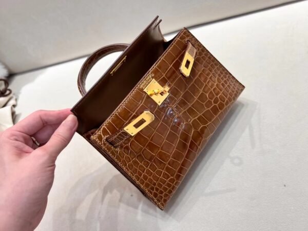 Mini Kelly 19CM Alligator Leather GRIS CAILLOU Gold Hardware