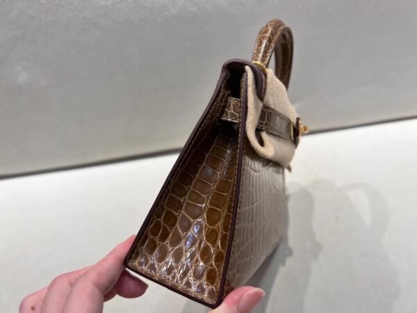 Mini Kelly 19CM Alligator Leather GRIS CAILLOU Gold Hardware
