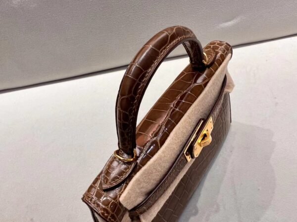 Mini Kelly 19CM Alligator Leather GRIS CAILLOU Gold Hardware