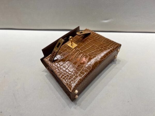Mini Kelly 19CM Alligator Leather GRIS CAILLOU Gold Hardware