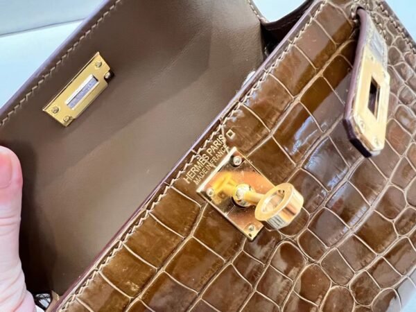 Mini Kelly 19CM Alligator Leather GRIS CAILLOU Gold Hardware