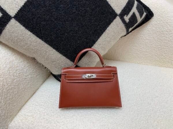 Mini Kelly 19CM 36 Brique Box Leather Top Handmade Silver Hardware