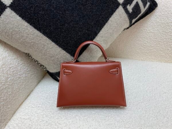 Mini Kelly 19CM 36 Brique Box Leather Top Handmade Silver Hardware