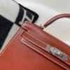 Mini Kelly 19CM 36 Brique Box Leather Top Handmade Silver Hardware