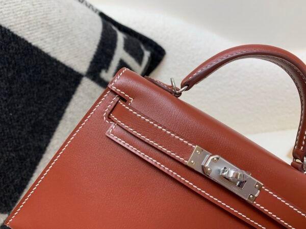Mini Kelly 19CM 36 Brique Box Leather Top Handmade Silver Hardware