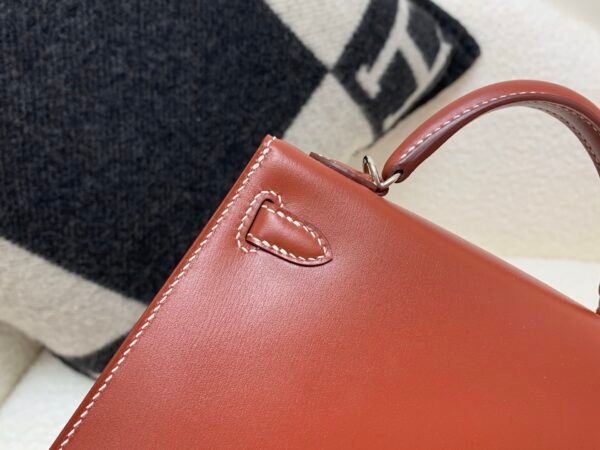 Mini Kelly 19CM 36 Brique Box Leather Top Handmade Silver Hardware