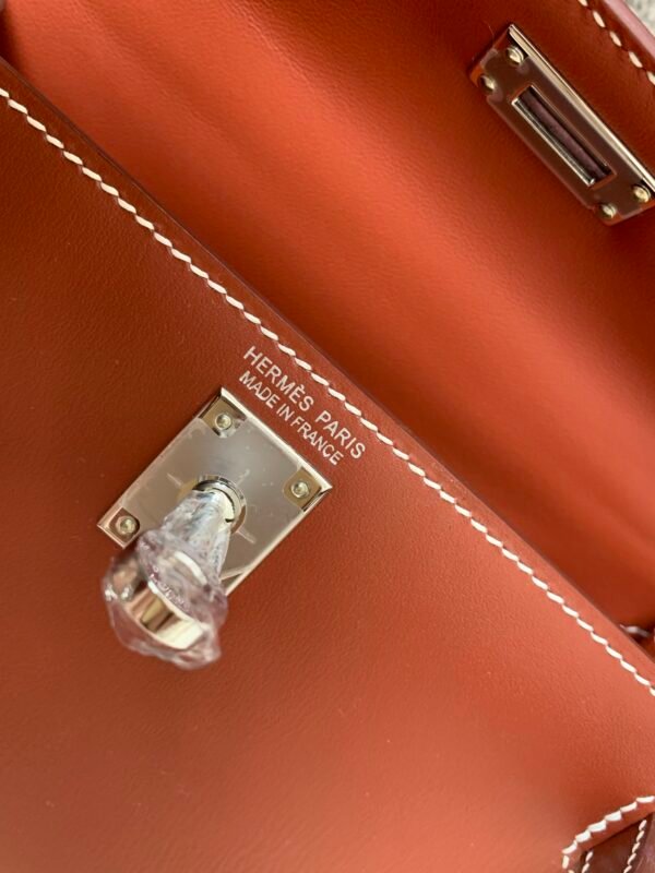 Mini Kelly 19CM 36 Brique Box Leather Top Handmade Silver Hardware