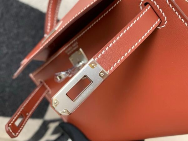 Mini Kelly 19CM 36 Brique Box Leather Top Handmade Silver Hardware