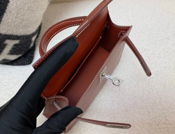Mini Kelly 19CM 36 Brique Box Leather Top Handmade Silver Hardware