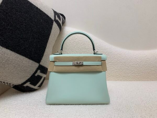 wsxc1762256875693_0 Kelly 25CM 6W Menthe Swift Leather Top Handmade Silver Hardware