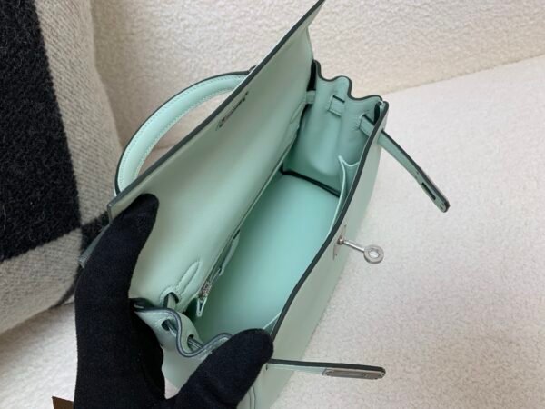 wsxc1762256875895_8 Kelly 25CM 6W Menthe Swift Leather Top Handmade Silver Hardware