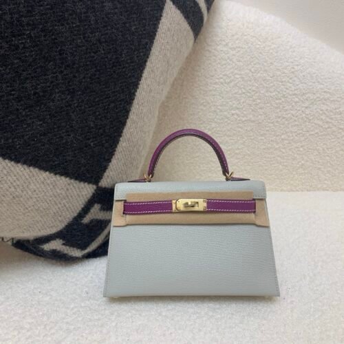 Mini Kelly 19CM 80 Gris Perle P9 Anemone Champagne Gold Buckle