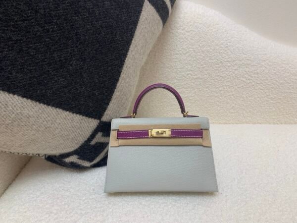 Mini Kelly 19CM 80 Gris Perle P9 Anemone Champagne Gold Buckle