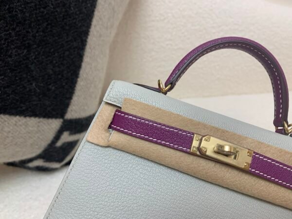 Mini Kelly 19CM 80 Gris Perle P9 Anemone Champagne Gold Buckle
