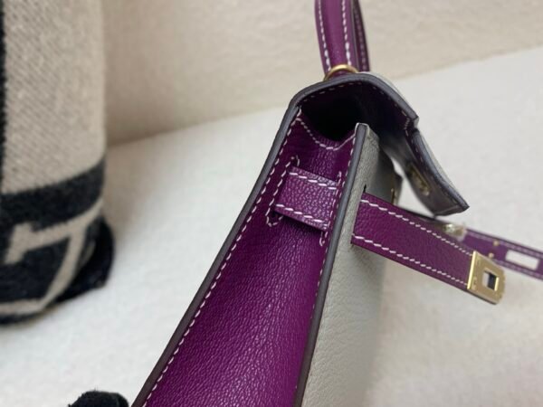 Mini Kelly 19CM 80 Gris Perle P9 Anemone Champagne Gold Buckle
