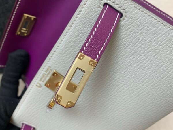 Mini Kelly 19CM 80 Gris Perle P9 Anemone Champagne Gold Buckle