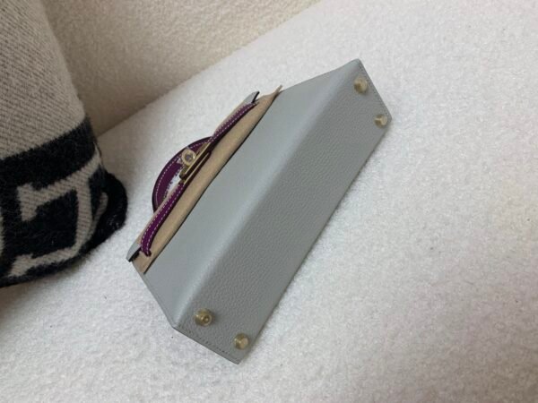 Mini Kelly 19CM 80 Gris Perle P9 Anemone Champagne Gold Buckle
