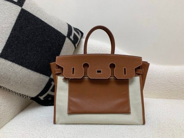 Top Handmade Birkin 35CM Canvas Barenia faubourg Silver Hardware CK37