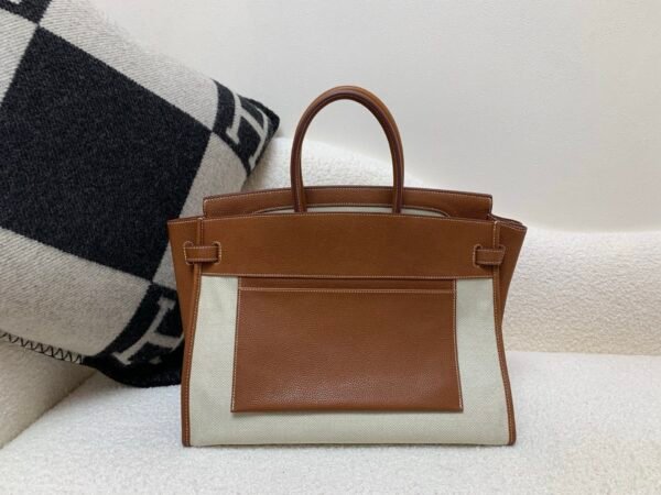 Top Handmade Birkin 35CM Canvas Barenia faubourg Silver Hardware CK37