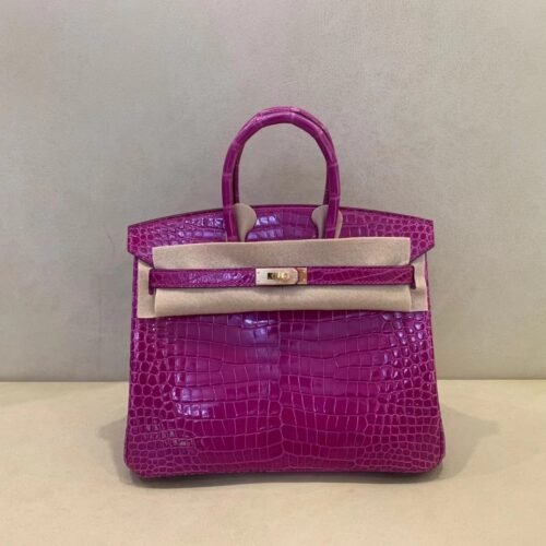 Birkin 25cm Porosus 5J Fushsia Gold Hardware Full Handmade