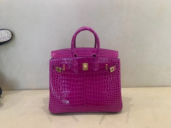 Birkin 25cm Porosus 5J Fushsia Gold Hardware Full Handmade