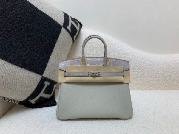 Birkin Touch 25CM 80 Gris Perle Alligator/ Swift Leather Silver Hardware
