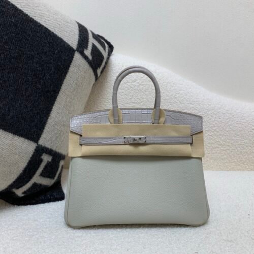 Birkin Touch 25CM 80 Gris Perle Alligator/ Swift Leather Silver Hardware