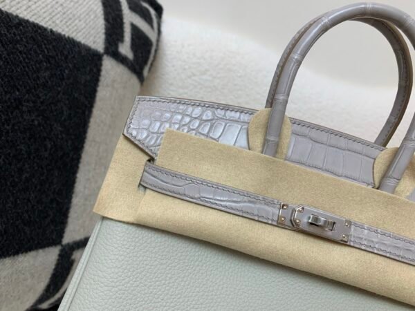 Birkin Touch 25CM 80 Gris Perle Alligator/ Swift Leather Silver Hardware