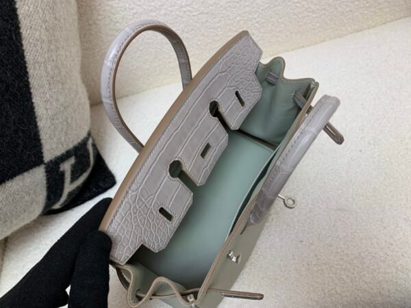 Birkin Touch 25CM 80 Gris Perle Alligator/ Swift Leather Silver Hardware