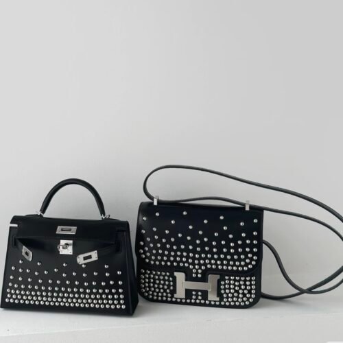 wsxc1765829817045_0 Top Handmade Mini Kelly 19CM Rivets black and silver buckles