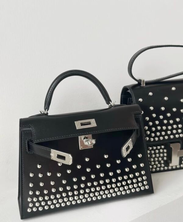 wsxc1765829817046_1 Top Handmade Mini Kelly 19CM Rivets black and silver buckles