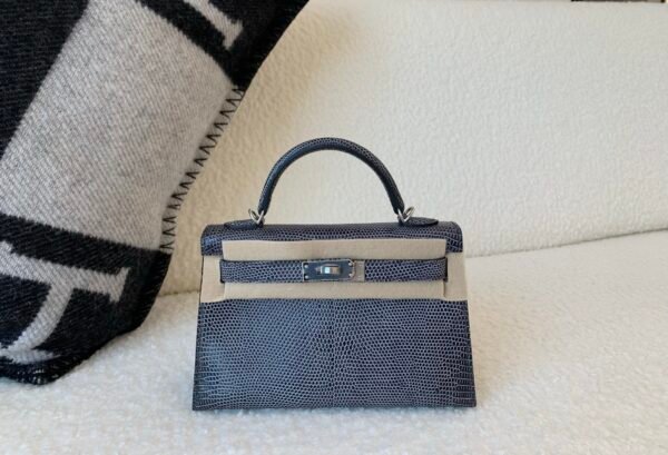 USA Shipping Mini Kelly 19CM 8F Etain Lizard Leather Silver Hardware