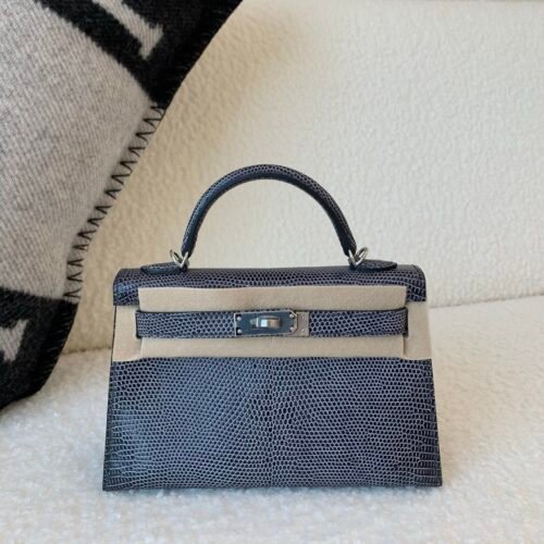 USA Shipping Mini Kelly 19CM 8F Etain Lizard Leather Silver Hardware