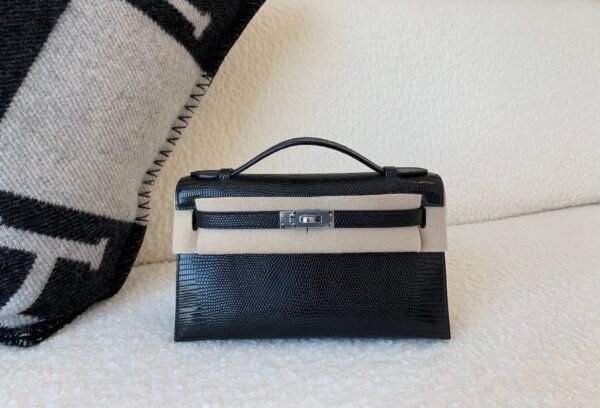 France Sale Kelly Pochette 22CM 89 Nior Lizard Leather Silver Hardware