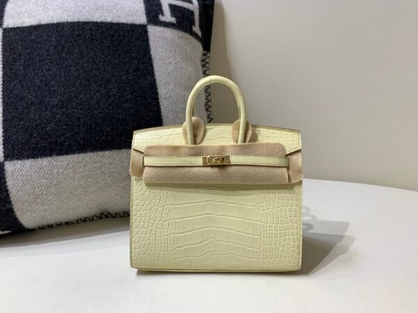 Top Handmade Birkin 20CM Y1 Vanille Alligator Gold Hardware