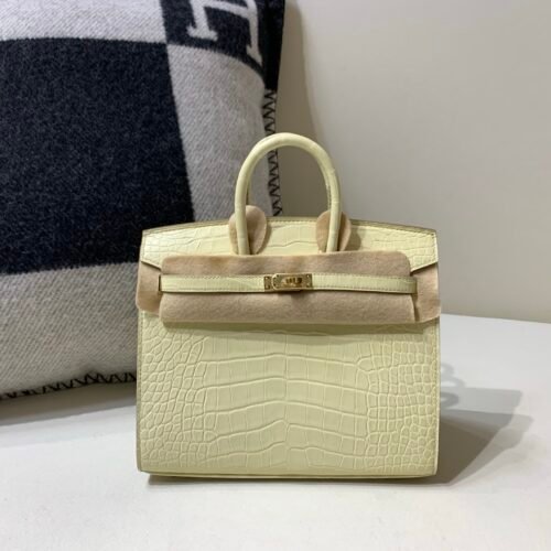 Top Handmade Birkin 20CM Y1 Vanille Alligator Gold Hardware